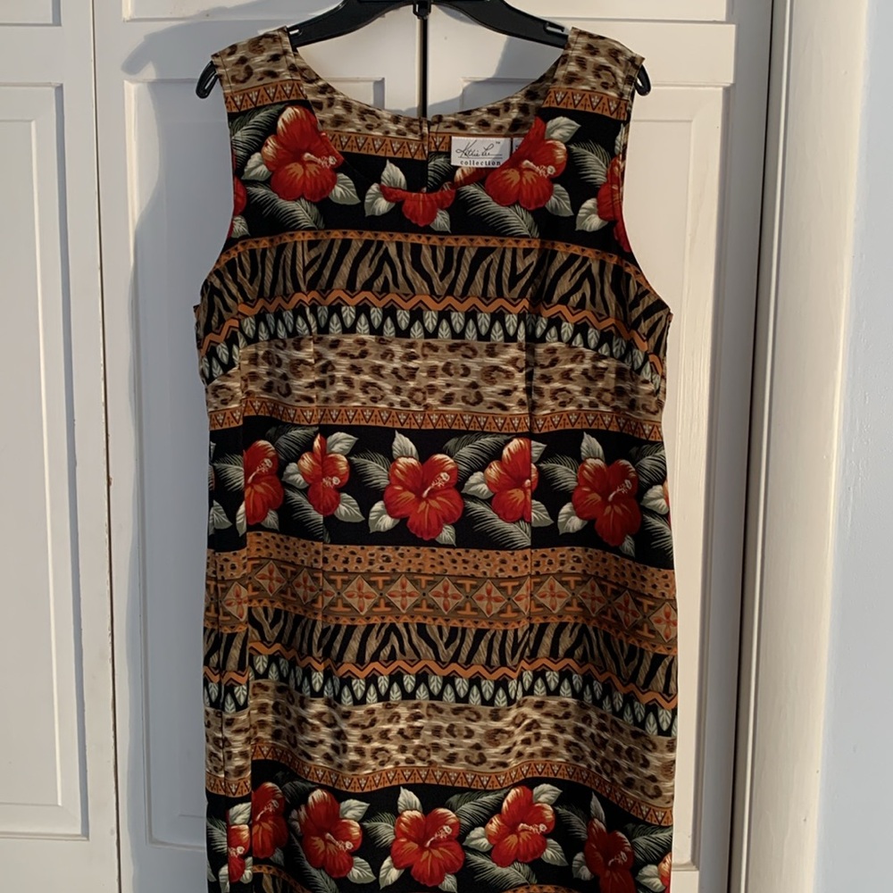 Kathie Lee Collection Red Brown Sleeveless Sheath Midi Dress EUC